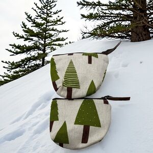 Two Canvas Cute Green Tree Forest Coin, Purse, or Wallets Zipper Close Lined